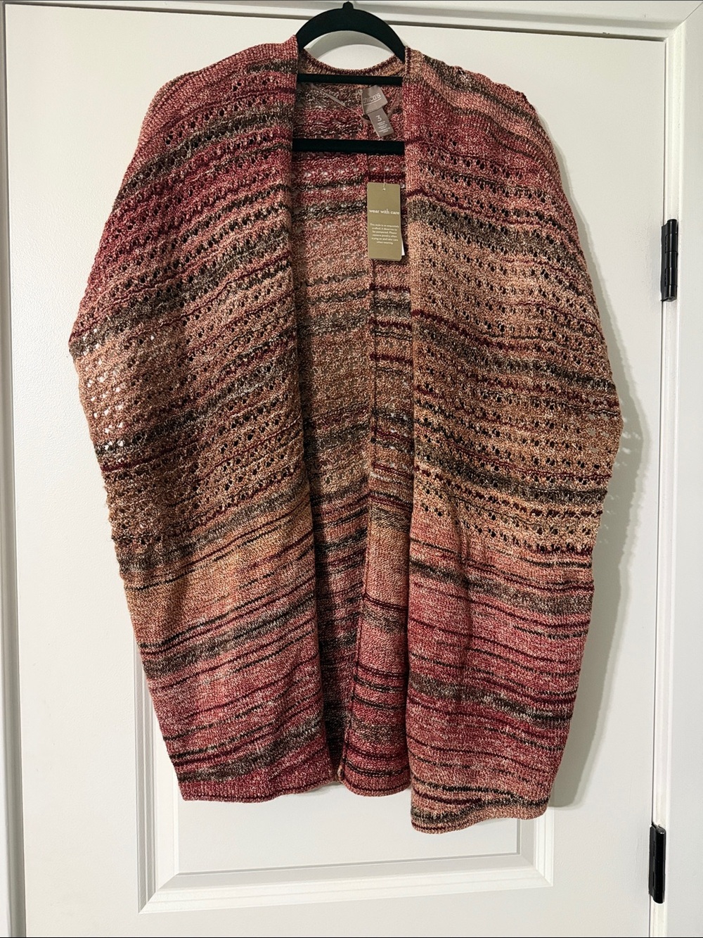 Chico's Striped Open-Front Knit Cardigan Vest in Pink and Brown Tones
